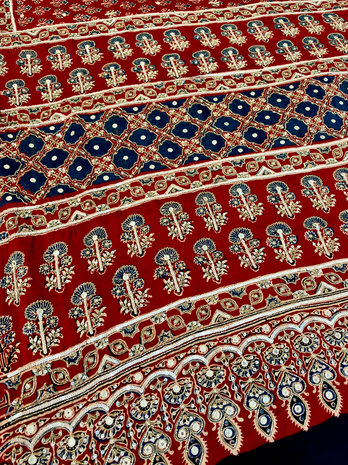 TULIP TWILIGHT - Pure Modal Ajrakh Hand Embroidered Saree