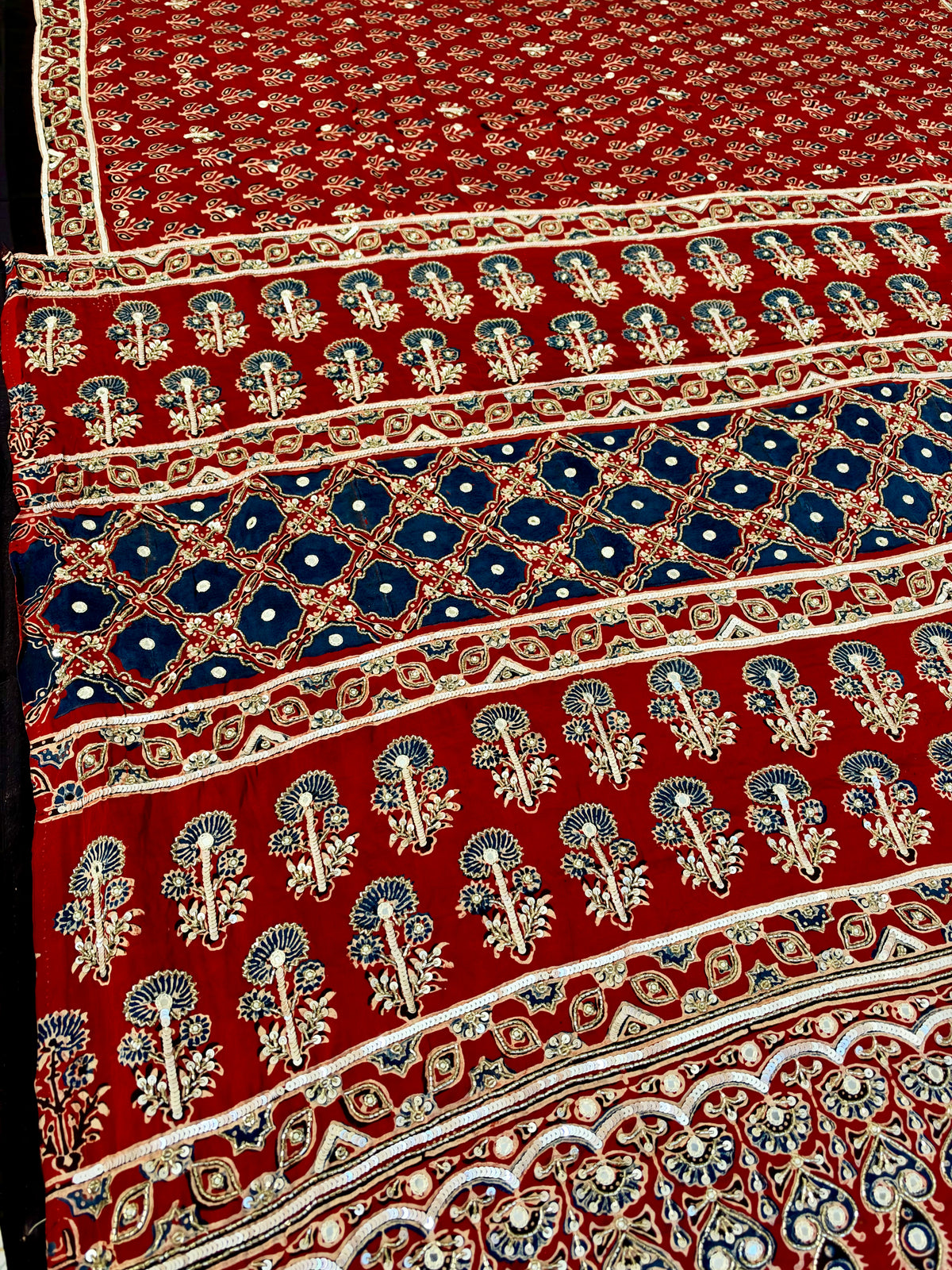 TULIP TWILIGHT - Pure Modal Ajrakh Hand Embroidered Saree
