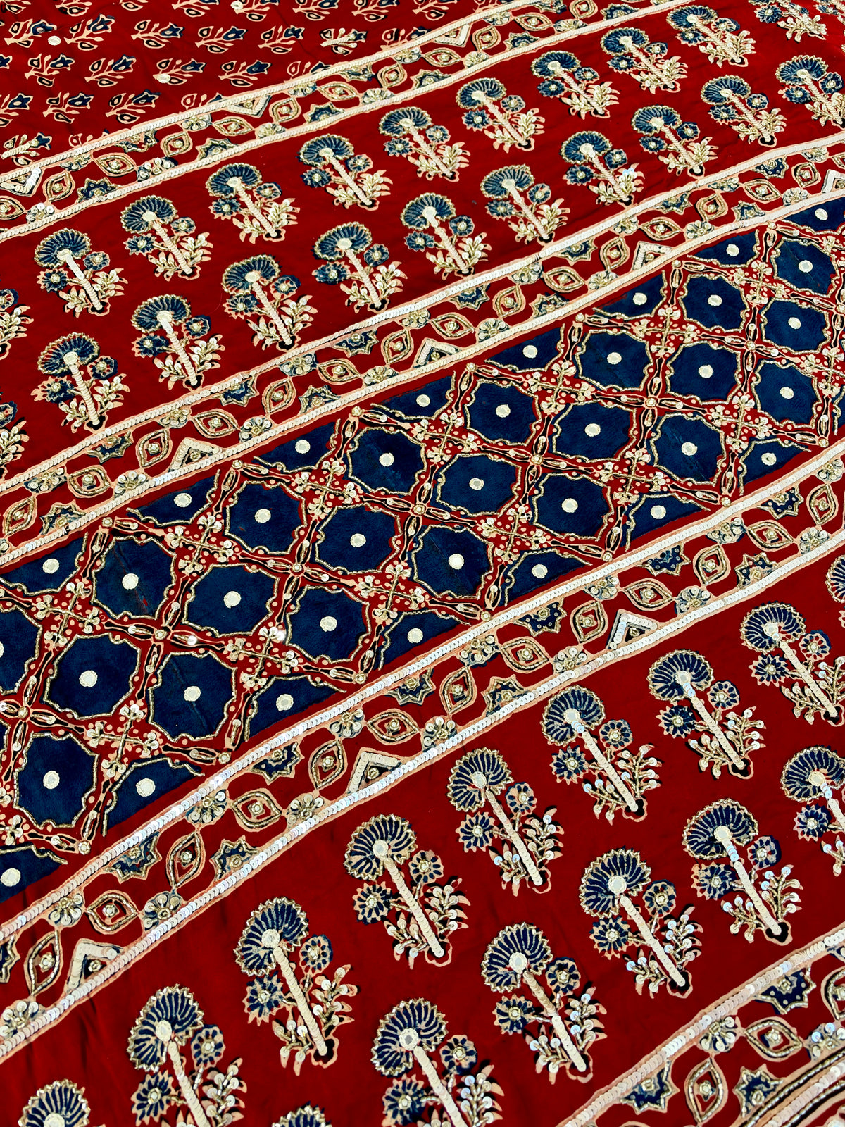 TULIP TWILIGHT - Pure Modal Ajrakh Hand Embroidered Saree