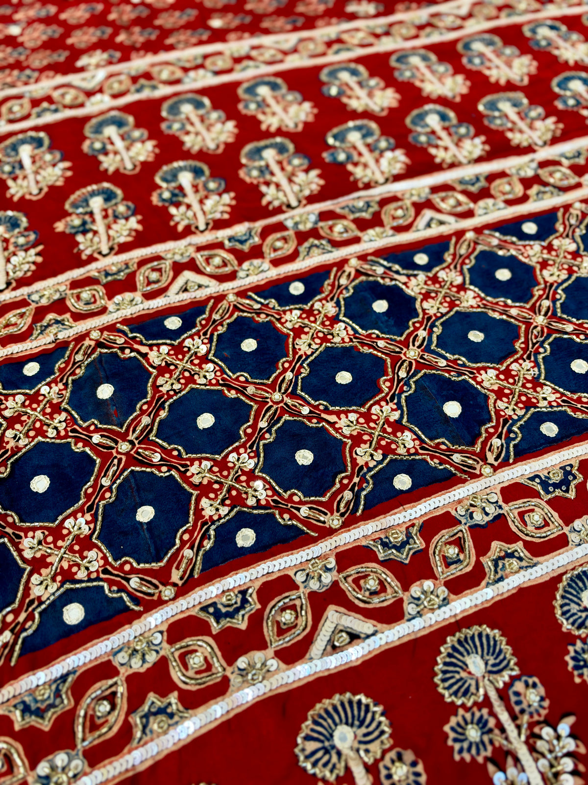 TULIP TWILIGHT - Pure Modal Ajrakh Hand Embroidered Saree