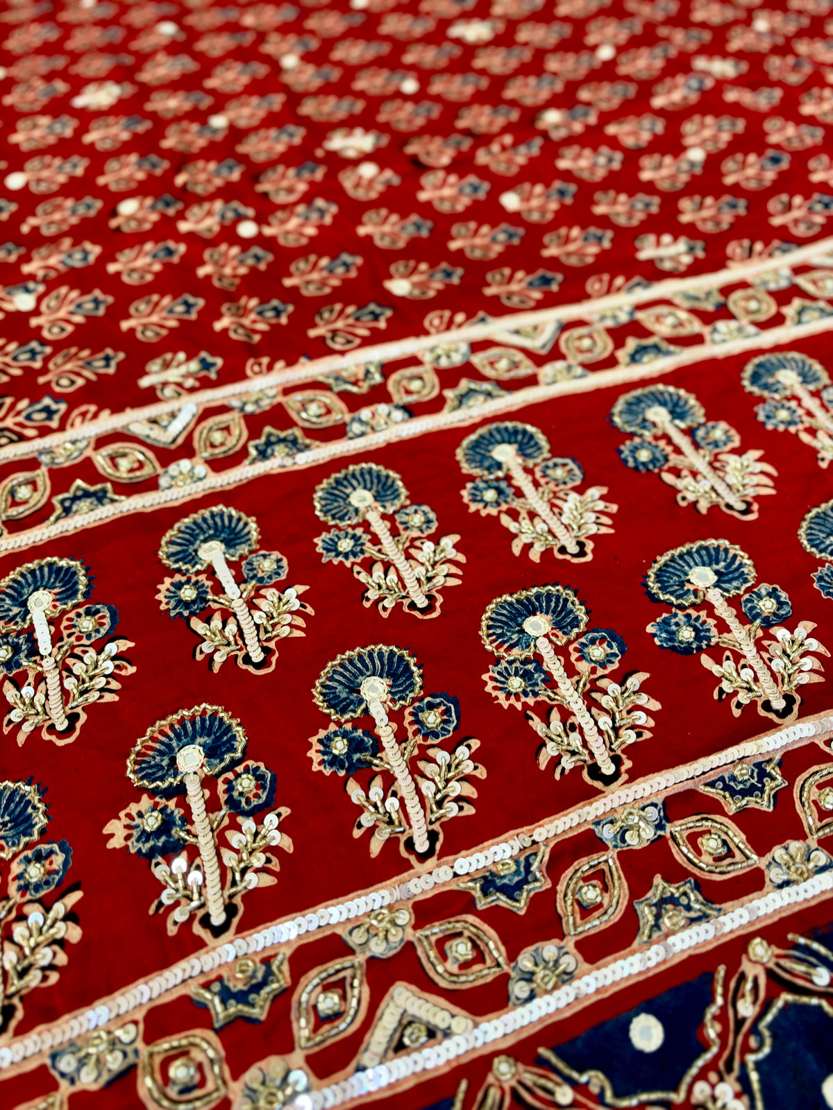 TULIP TWILIGHT - Pure Modal Ajrakh Hand Embroidered Saree