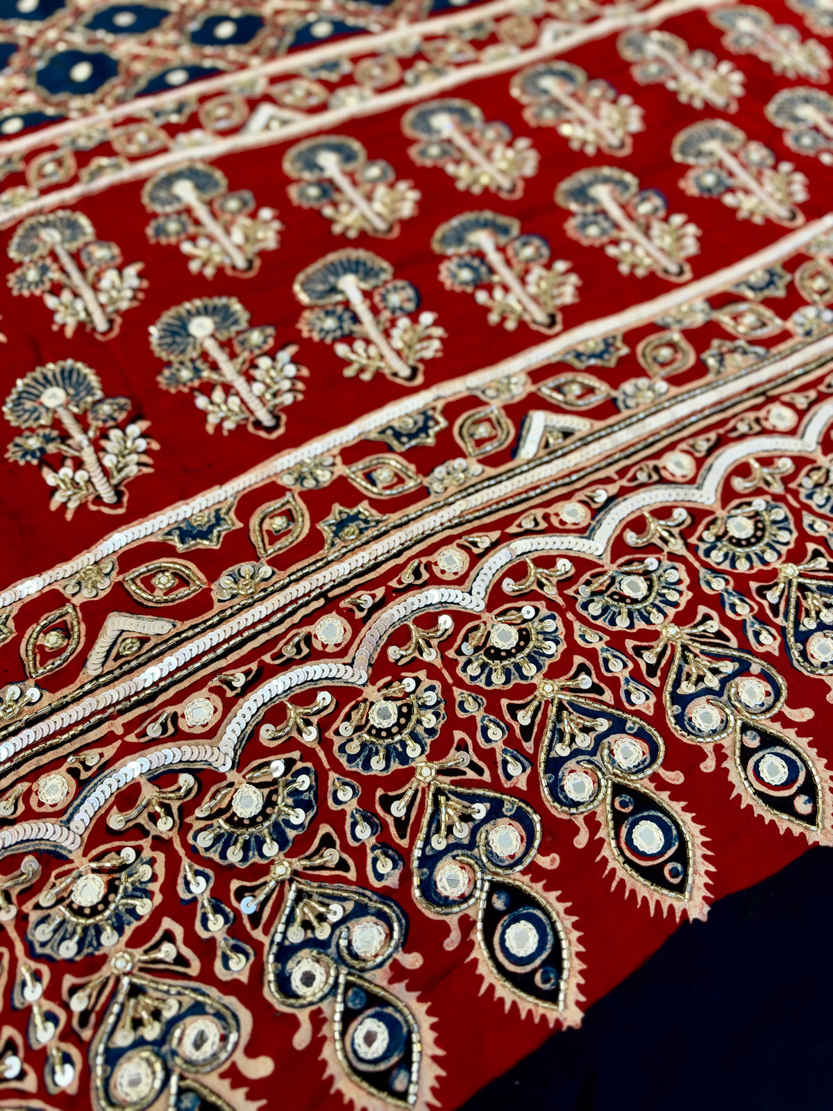 TULIP TWILIGHT - Pure Modal Ajrakh Hand Embroidered Saree