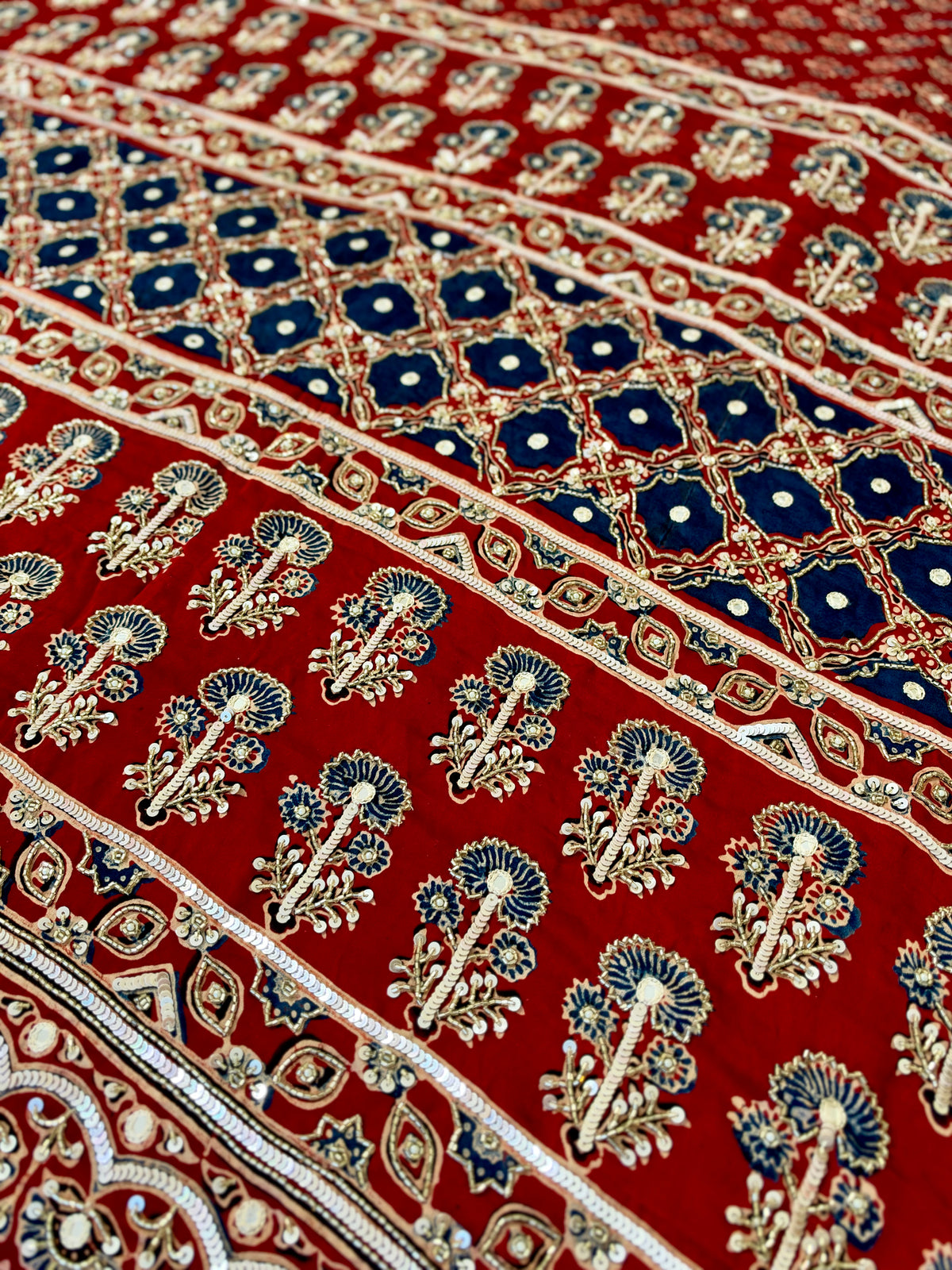 TULIP TWILIGHT - Pure Modal Ajrakh Hand Embroidered Saree