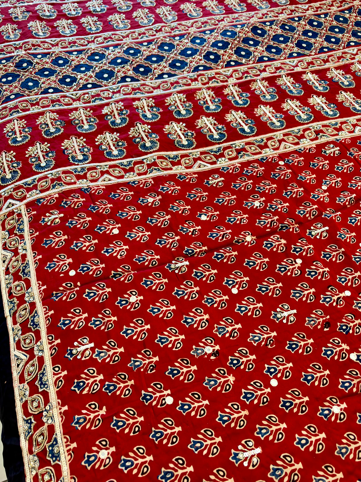 TULIP TWILIGHT - Pure Modal Ajrakh Hand Embroidered Saree