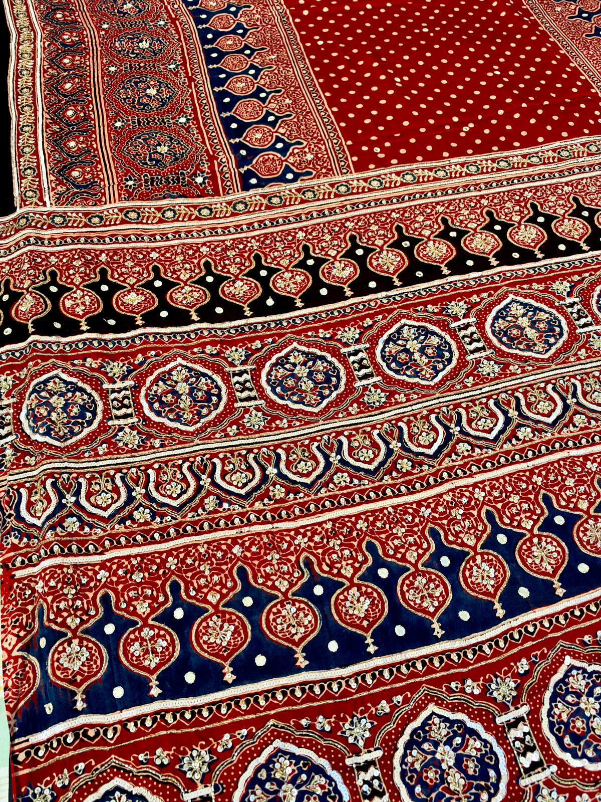 MERLOT ROMANCE - Pure Modal Ajrakh Hand Embroidered Saree