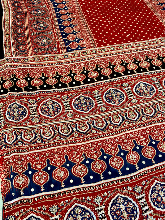 MERLOT ROMANCE - Pure Modal Ajrakh Hand Embroidered Saree