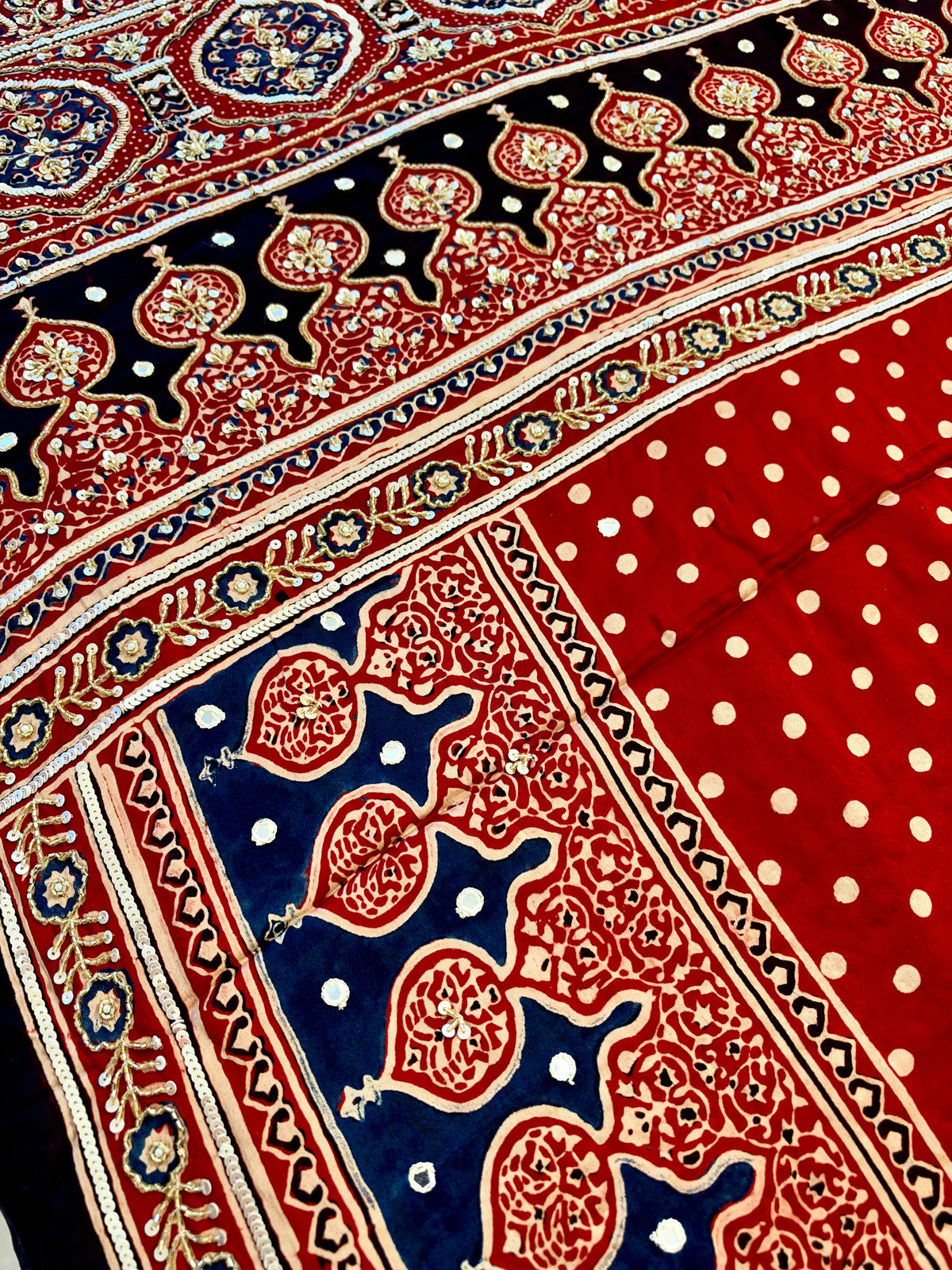 MERLOT ROMANCE - Pure Modal Ajrakh Hand Embroidered Saree