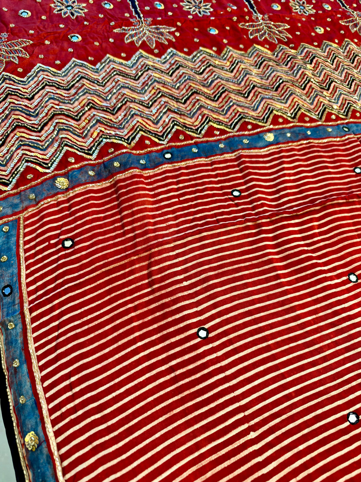 CRIMSON RADIANCE - Pure Modal Ajrakh Hand Embroidered Saree