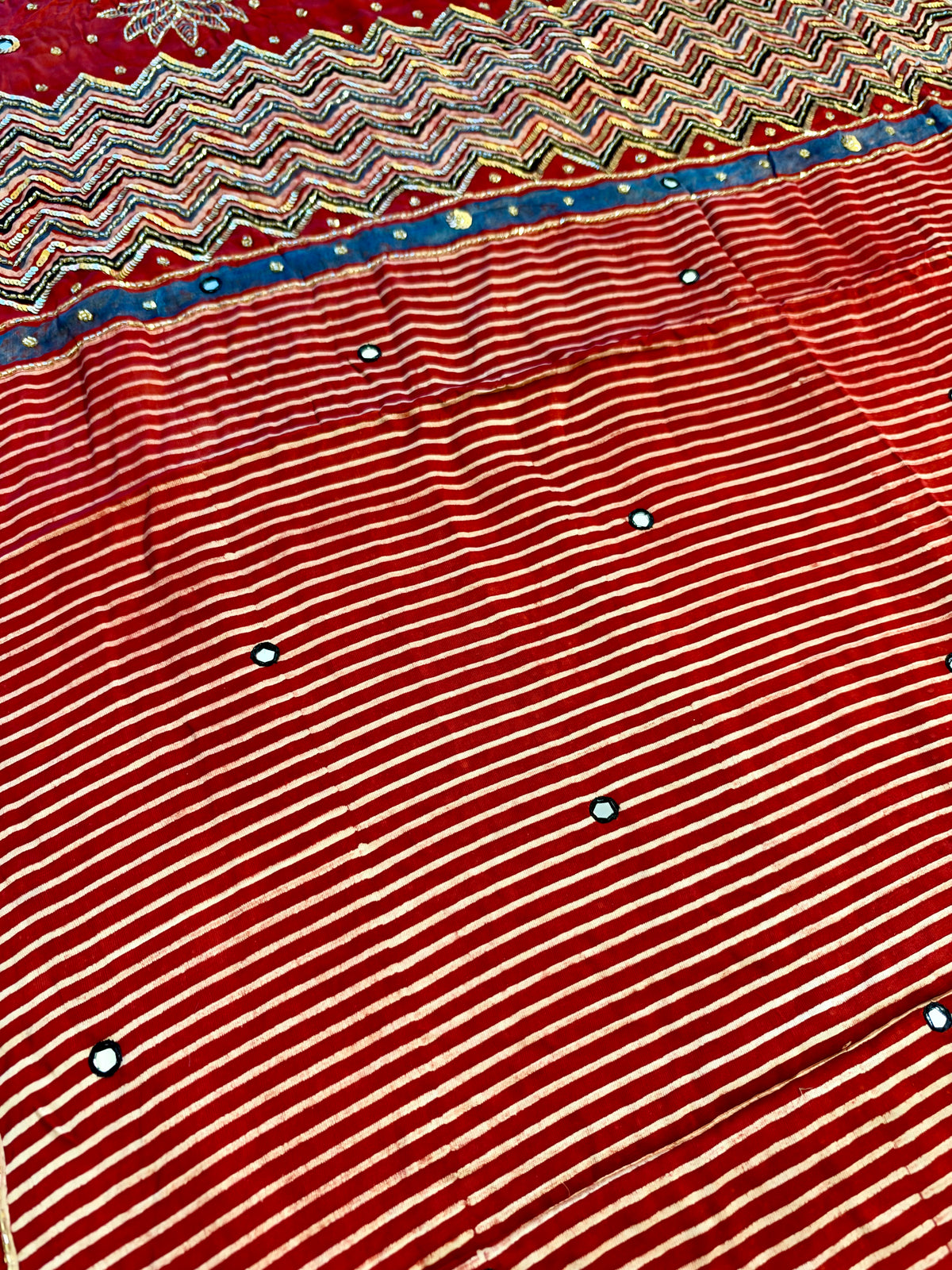 CRIMSON RADIANCE - Pure Modal Ajrakh Hand Embroidered Saree