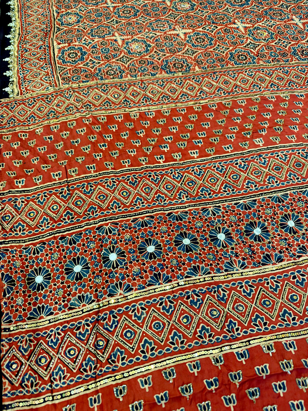 POPPY REVERIE - Pure Modal Ajrakh Hand Embroidered Saree