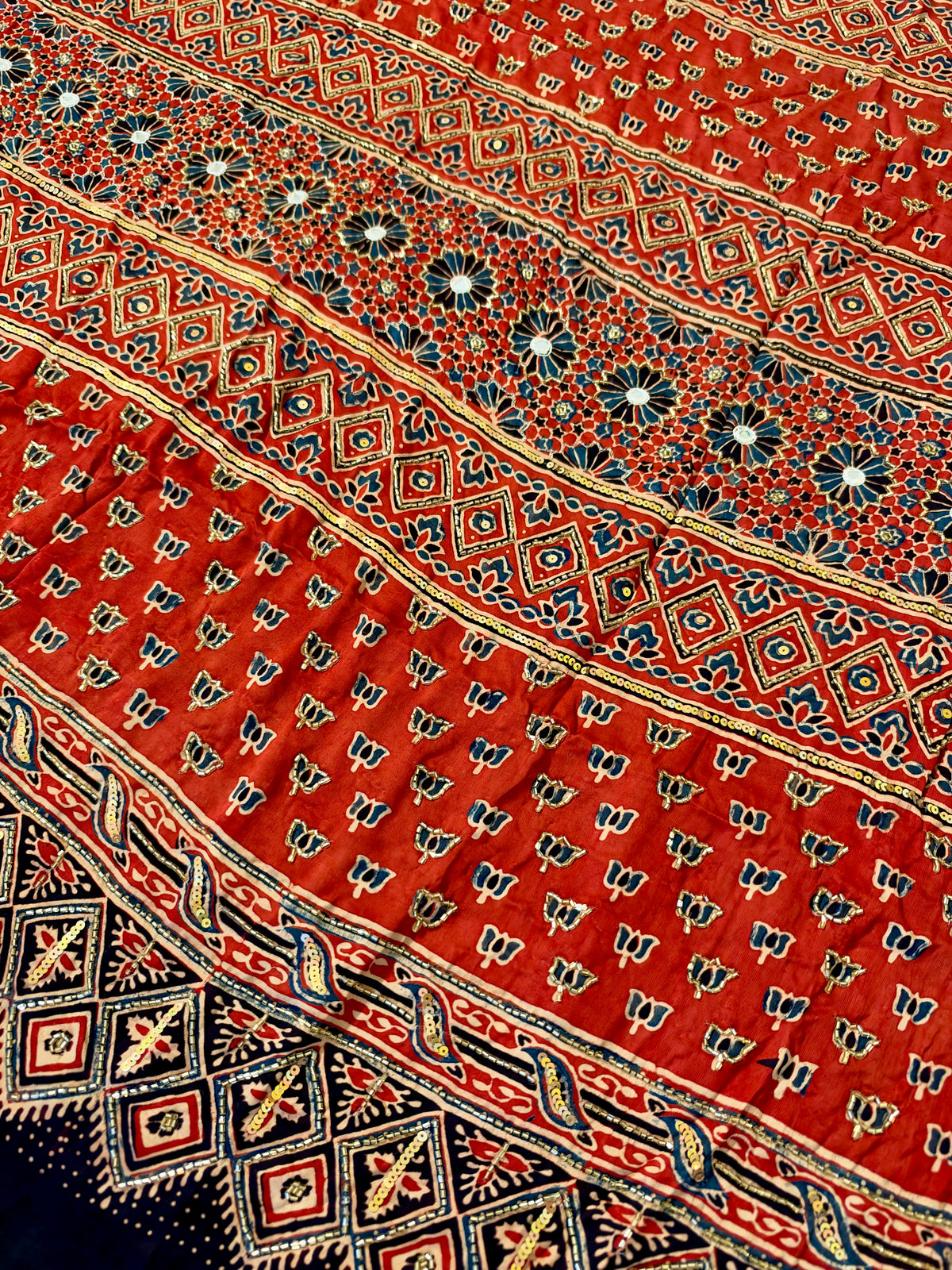 POPPY REVERIE - Pure Modal Ajrakh Hand Embroidered Saree