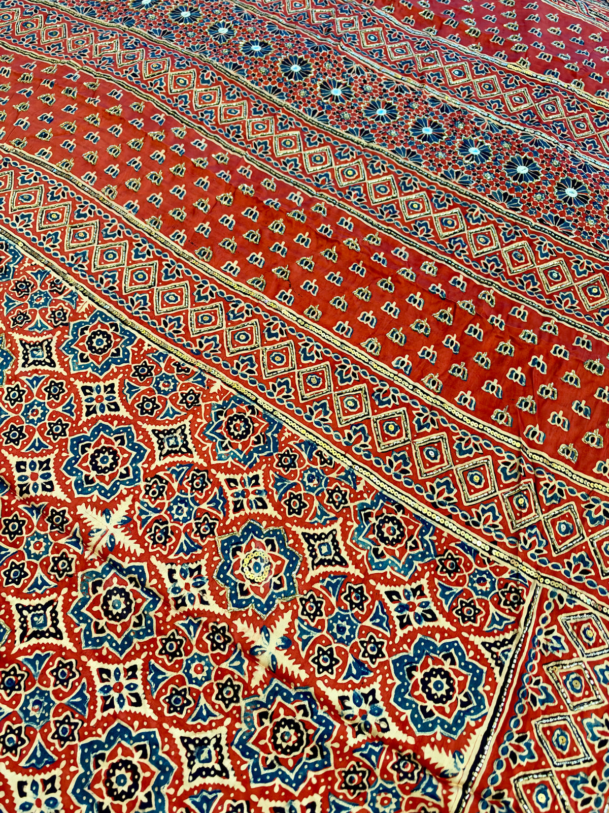POPPY REVERIE - Pure Modal Ajrakh Hand Embroidered Saree