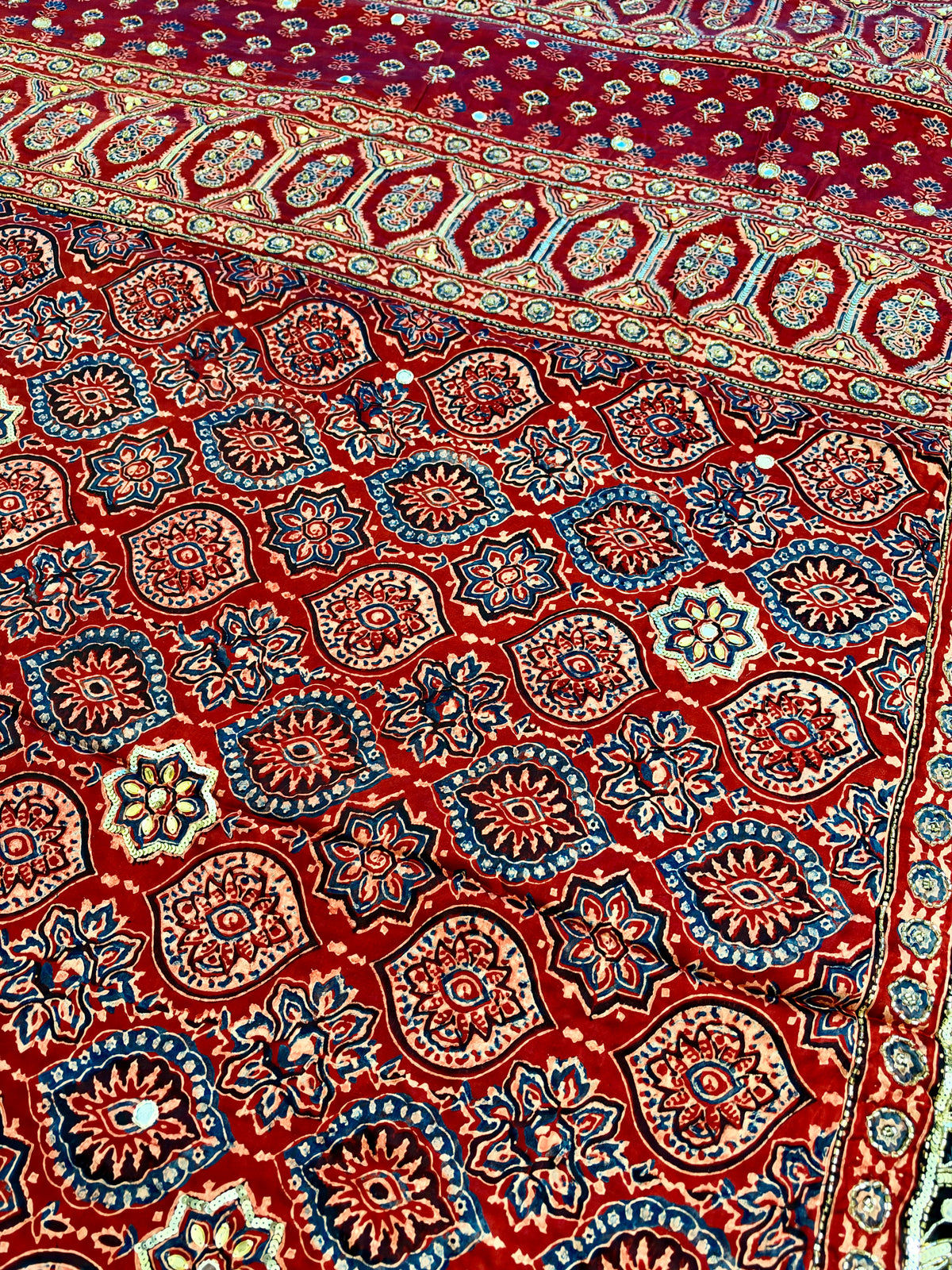 RUBY SUNSET - Pure Modal Ajrakh Hand Embroidered Saree