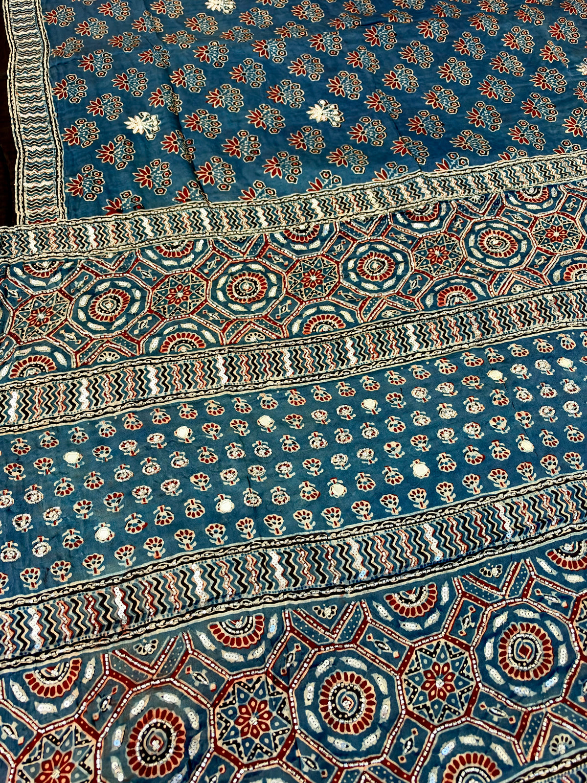 BLUE SERENE - Pure Modal Ajrakh Hand Embroidered Saree