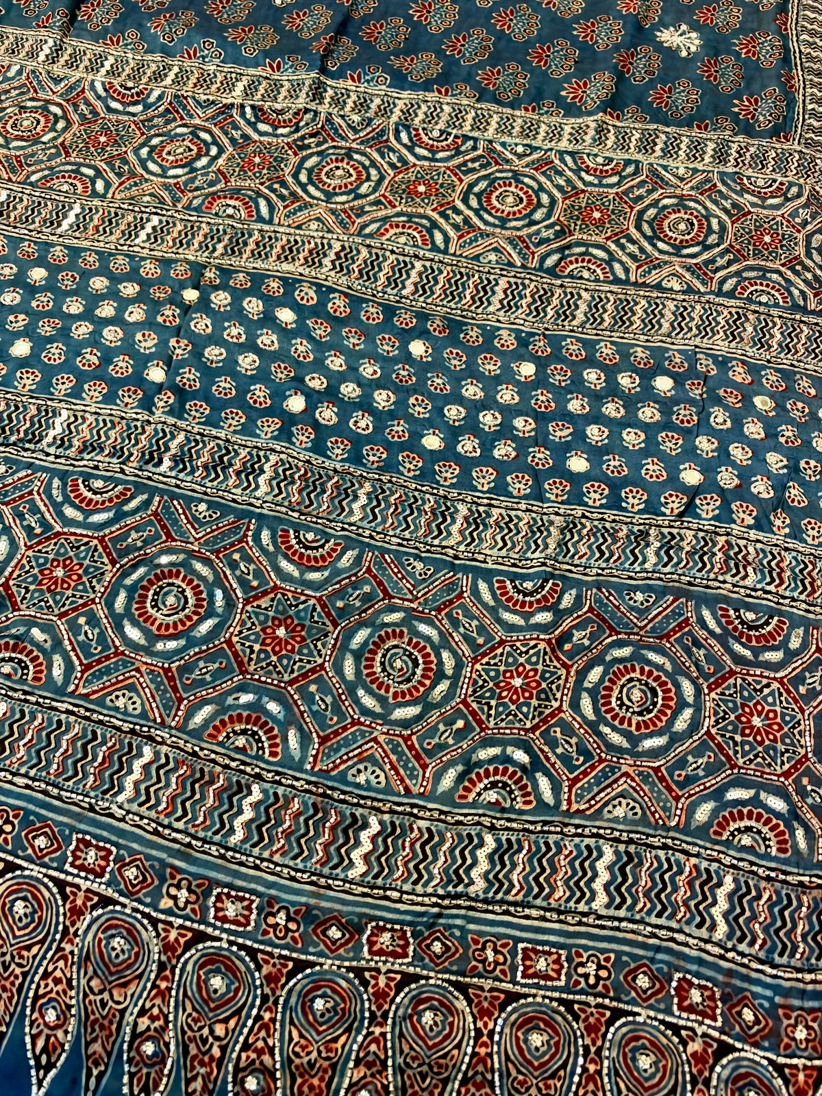 BLUE SERENE - Pure Modal Ajrakh Hand Embroidered Saree