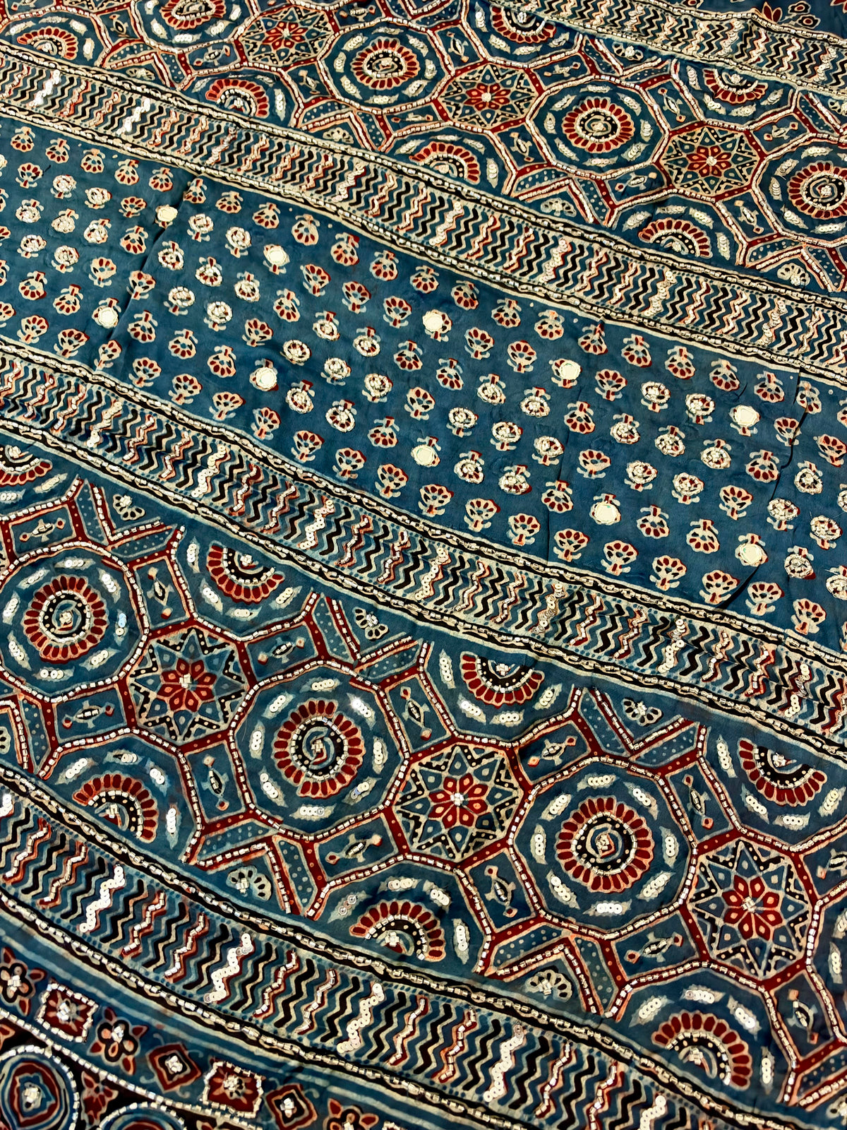 BLUE SERENE - Pure Modal Ajrakh Hand Embroidered Saree