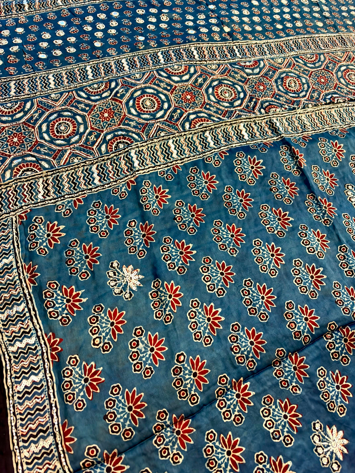 BLUE SERENE - Pure Modal Ajrakh Hand Embroidered Saree