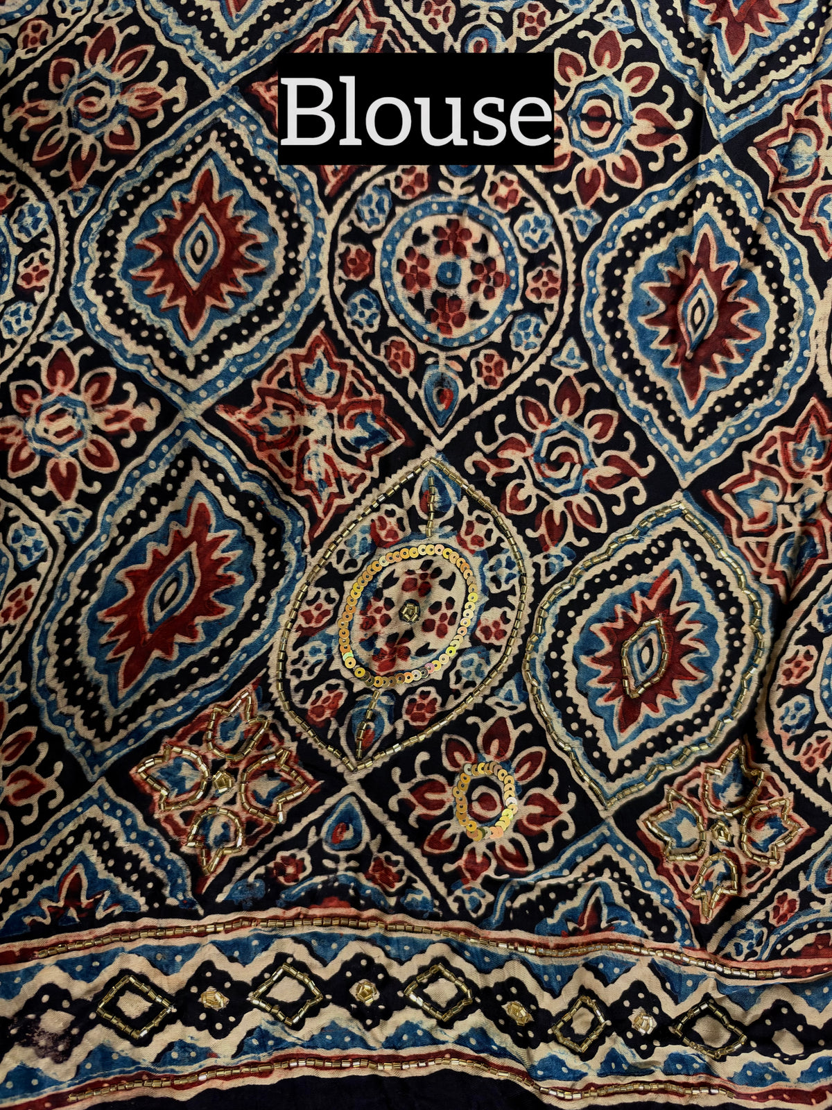 GILDED BLOOM - Pure Modal Ajrakh Hand Embroidered Saree