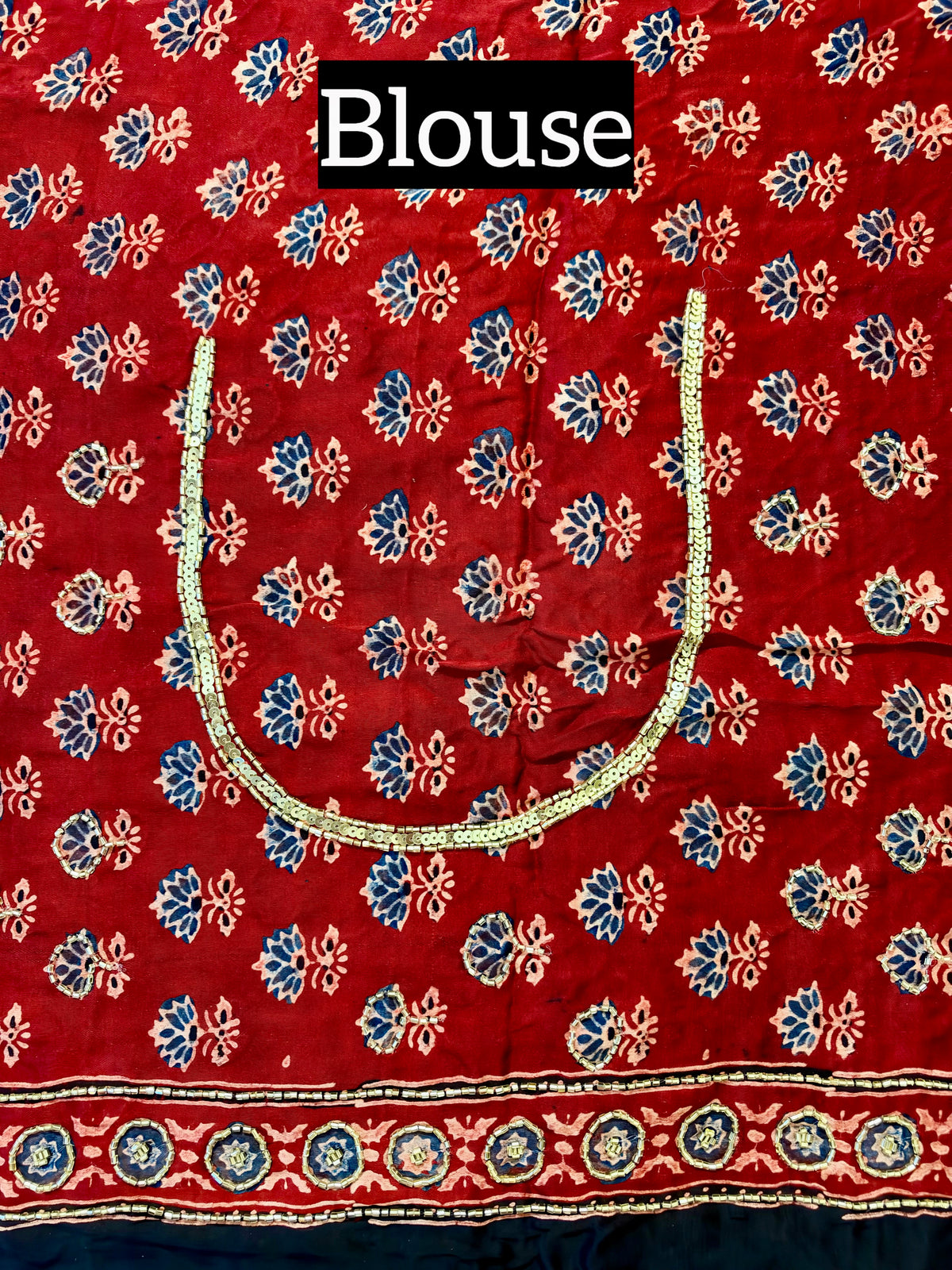 RUBY SUNSET - Pure Modal Ajrakh Hand Embroidered Saree