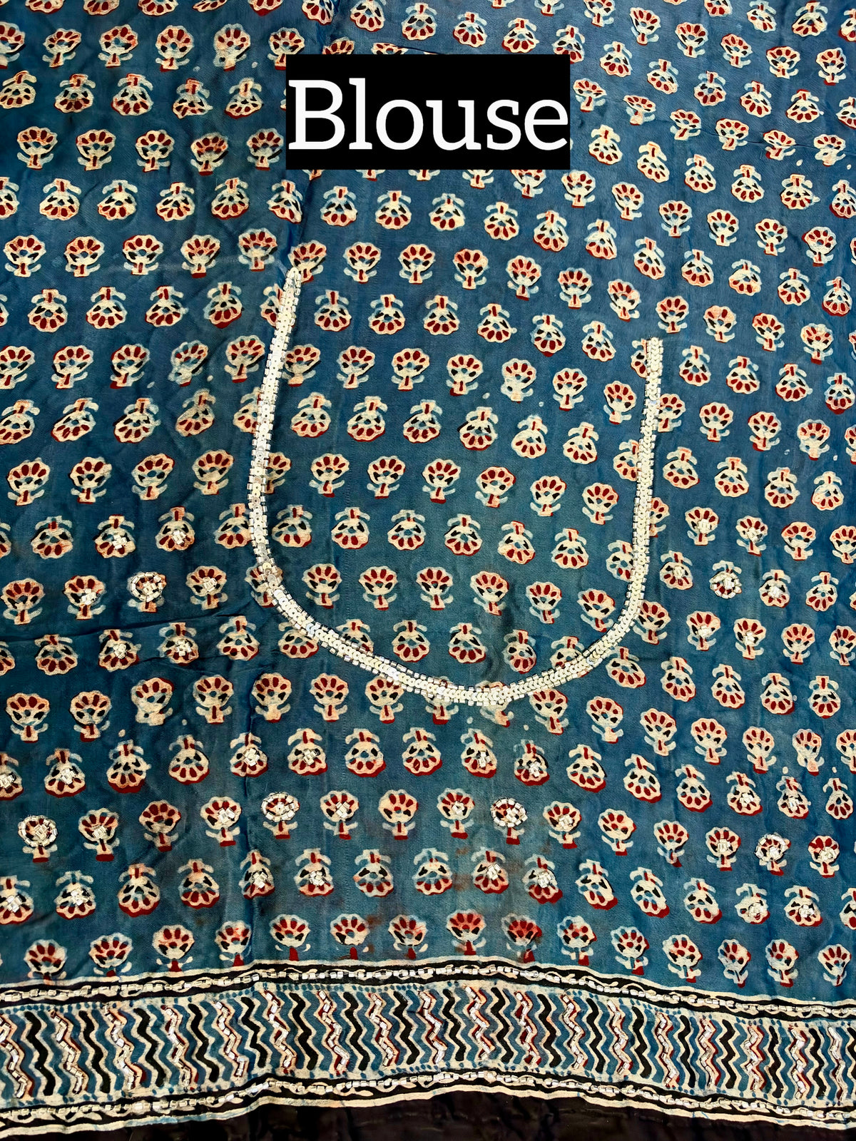 BLUE SERENE - Pure Modal Ajrakh Hand Embroidered Saree