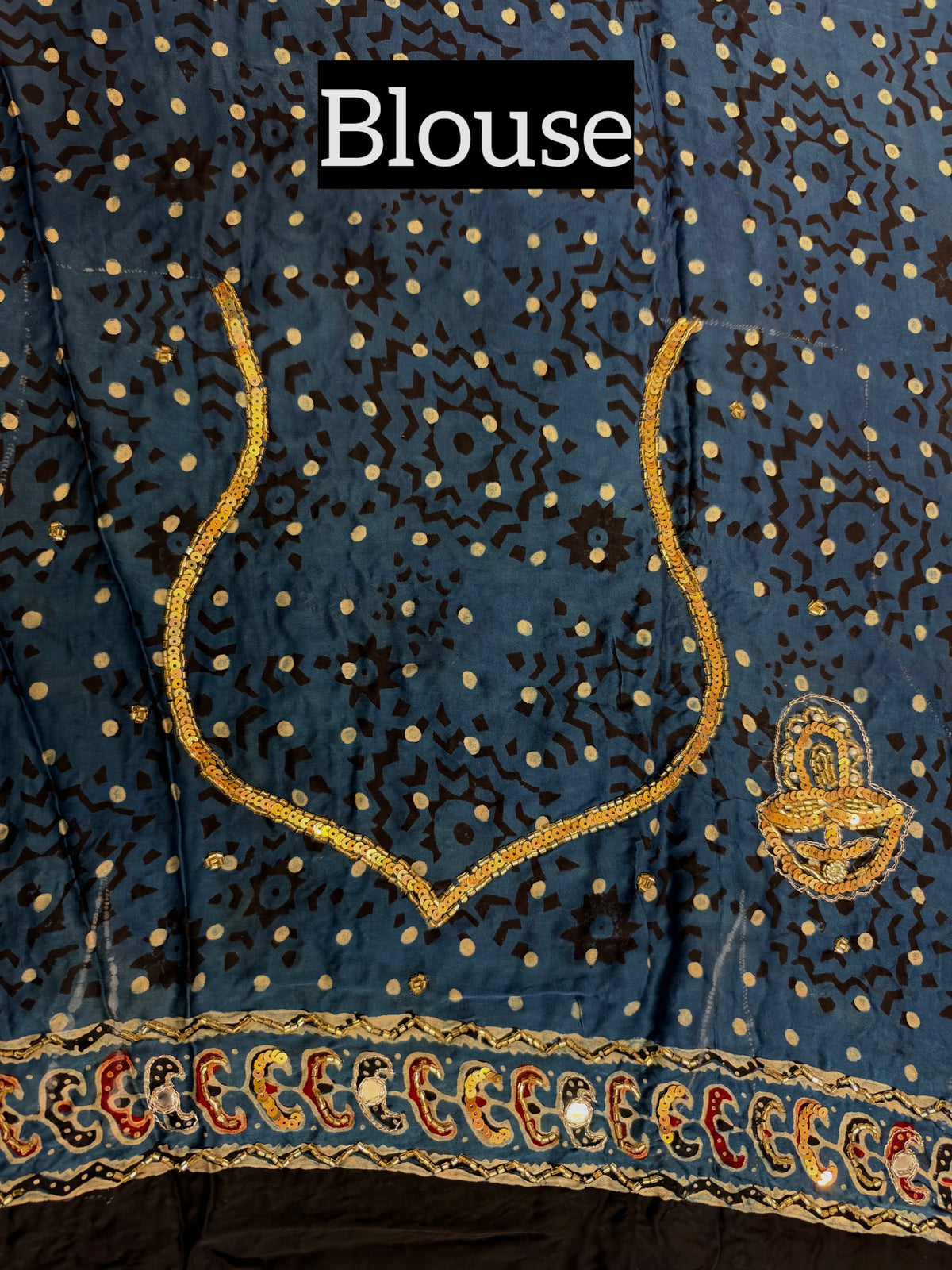 ETHEREAL BLOOM - Pure Modal Ajrakh Hand Embroidered Saree