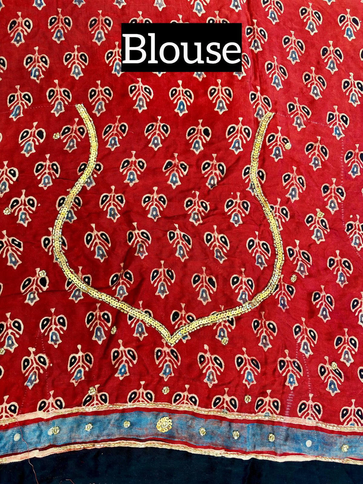 CRIMSON RADIANCE - Pure Modal Ajrakh Hand Embroidered Saree