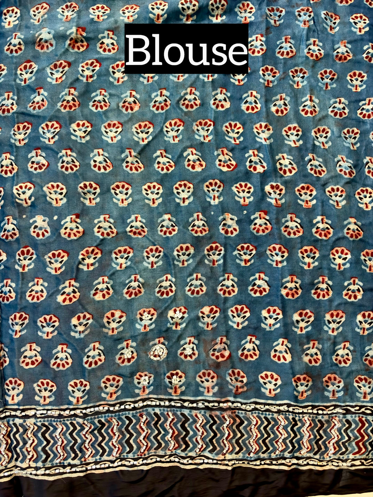 BLUE SERENE - Pure Modal Ajrakh Hand Embroidered Saree